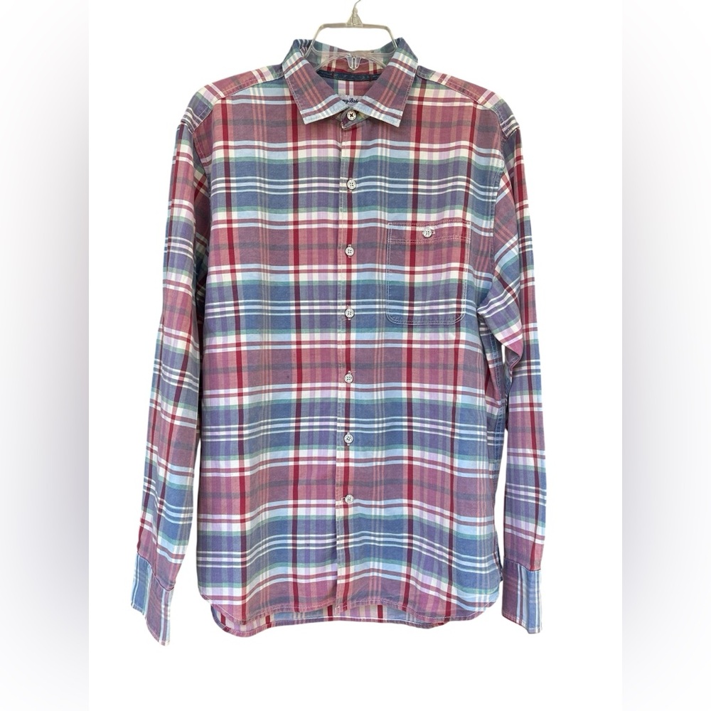 Tommy Bahama Men’s Size Medium Red and Blue Plaid Casual Shirt LS